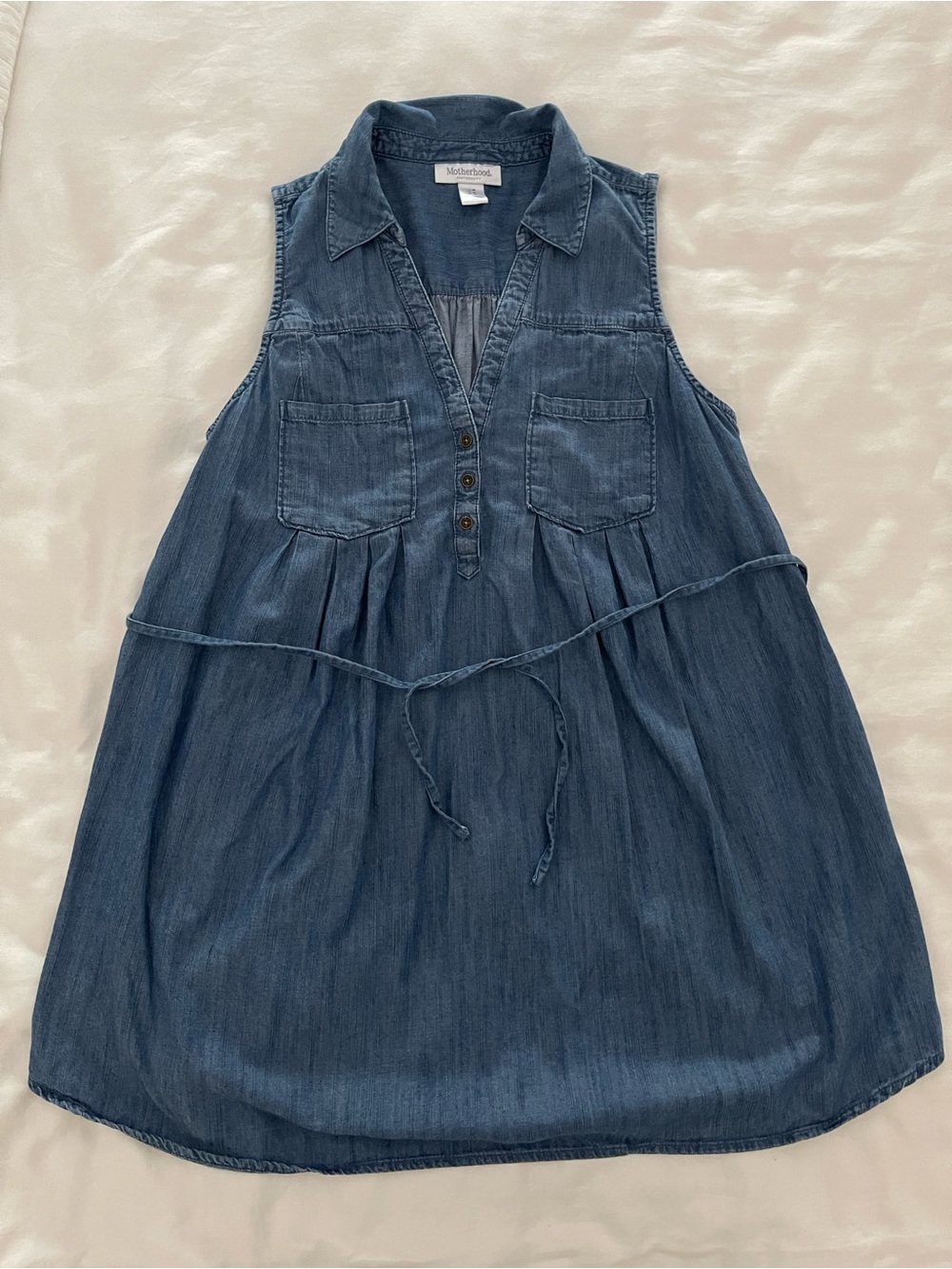 Motherhood Maternity Sleeveless Lightweight Blue Denim Pleated Too Sz. M - Picture 4 of 9